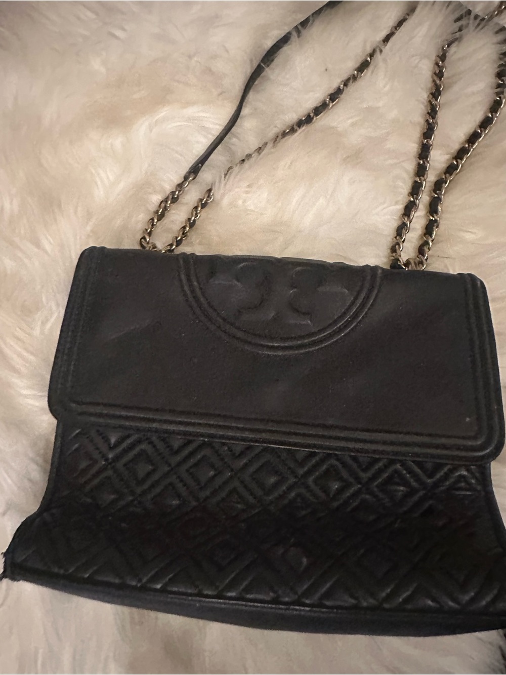 Tory Burch-Inspired Quilted Chain Crossbody Bag - Black